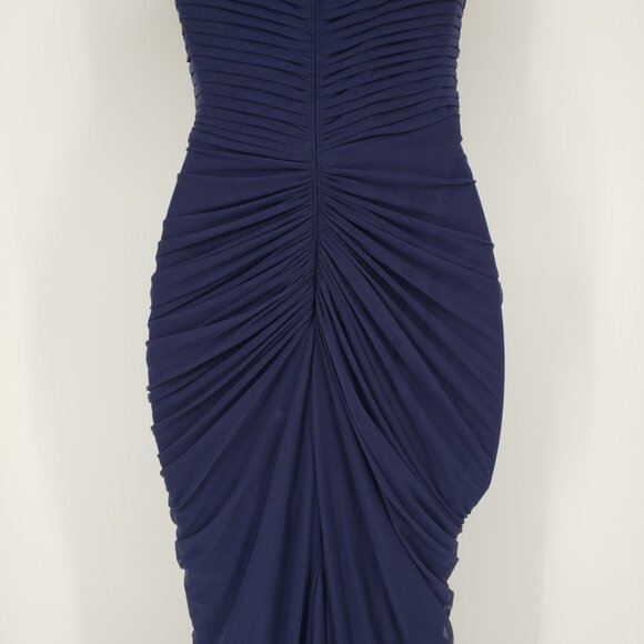 Tadashi Shoji Formal Evening Gown Dress XS Asymmetrical Ruched Draped‎ Navy Blue - Picture 8 of 11